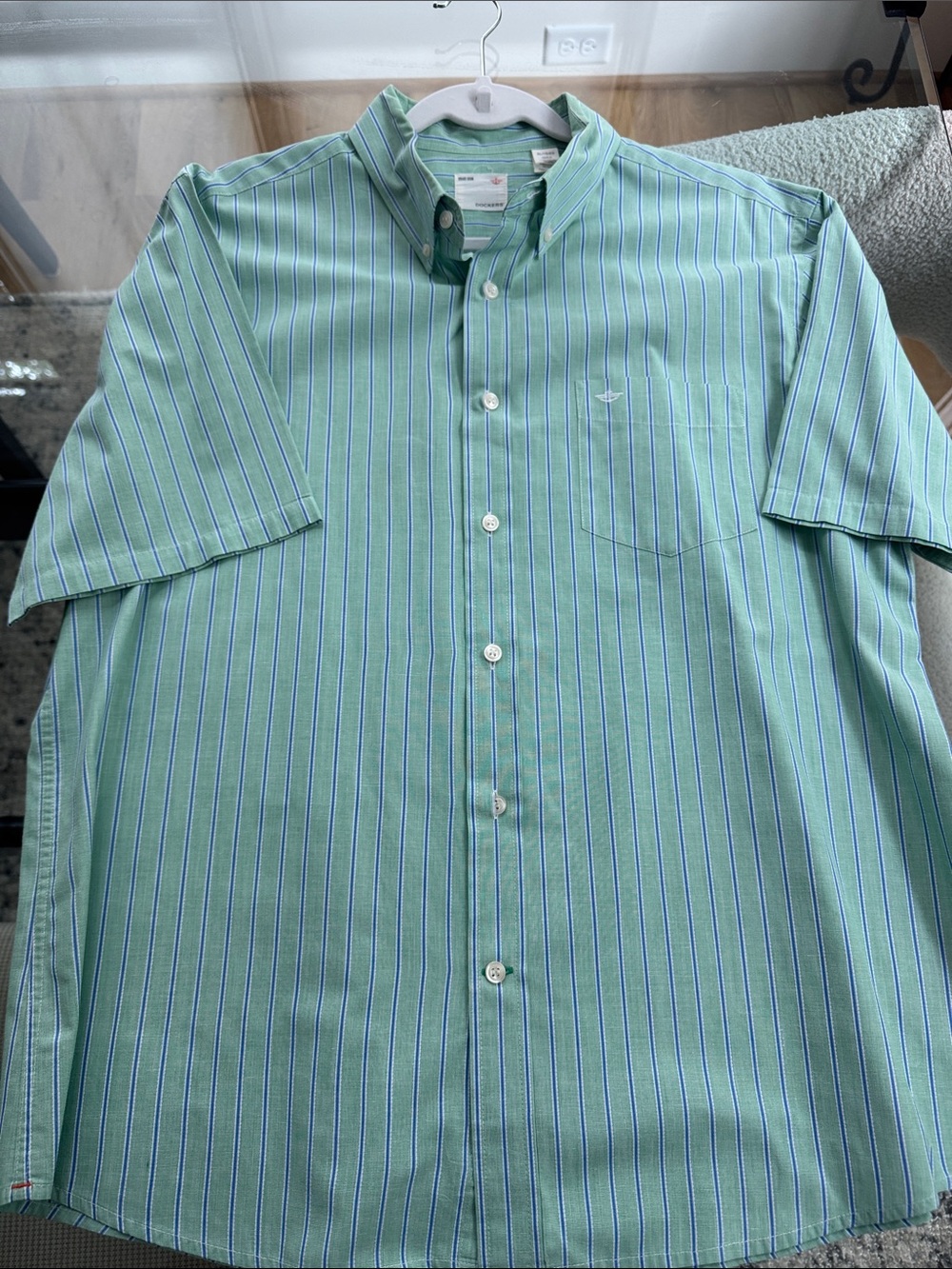 Dockers Short-Sleeve Green Striped Button-Down Shirt